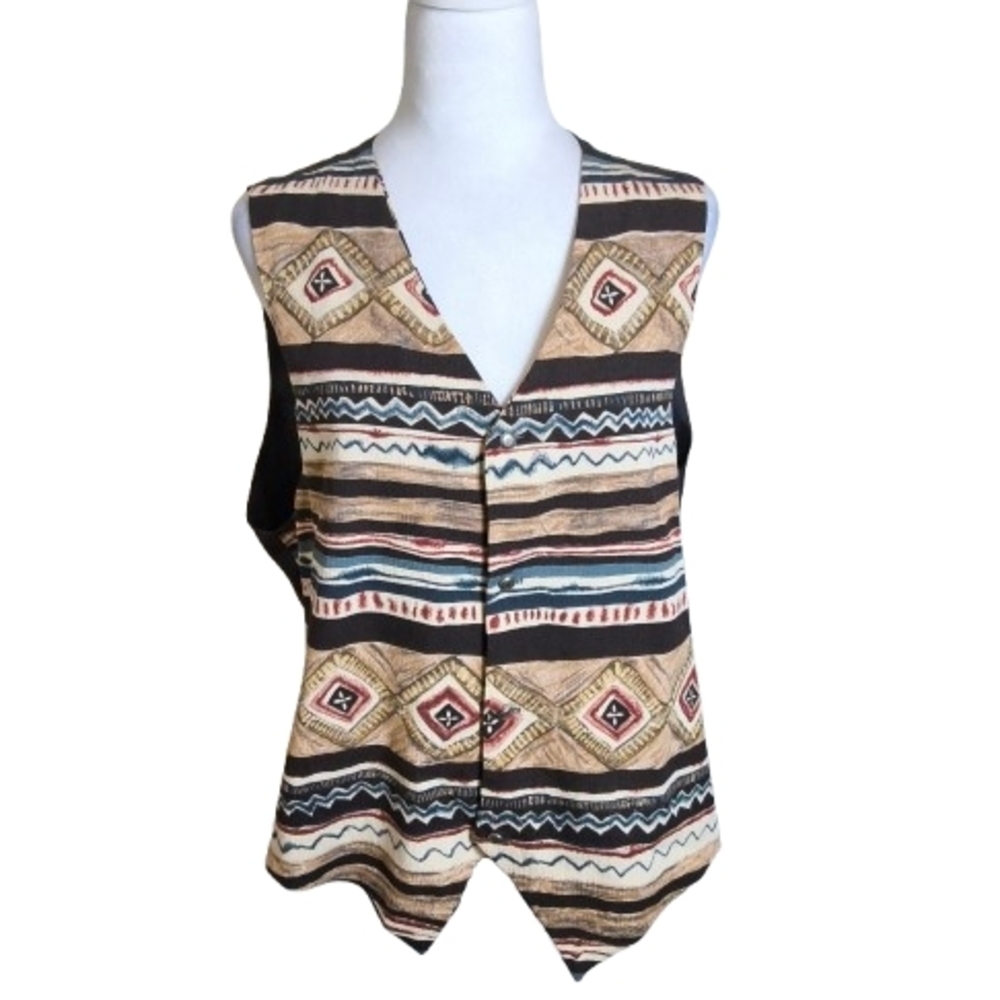 Vintage Smash Southwestern Aztec Rayon Vest Made USA Medium